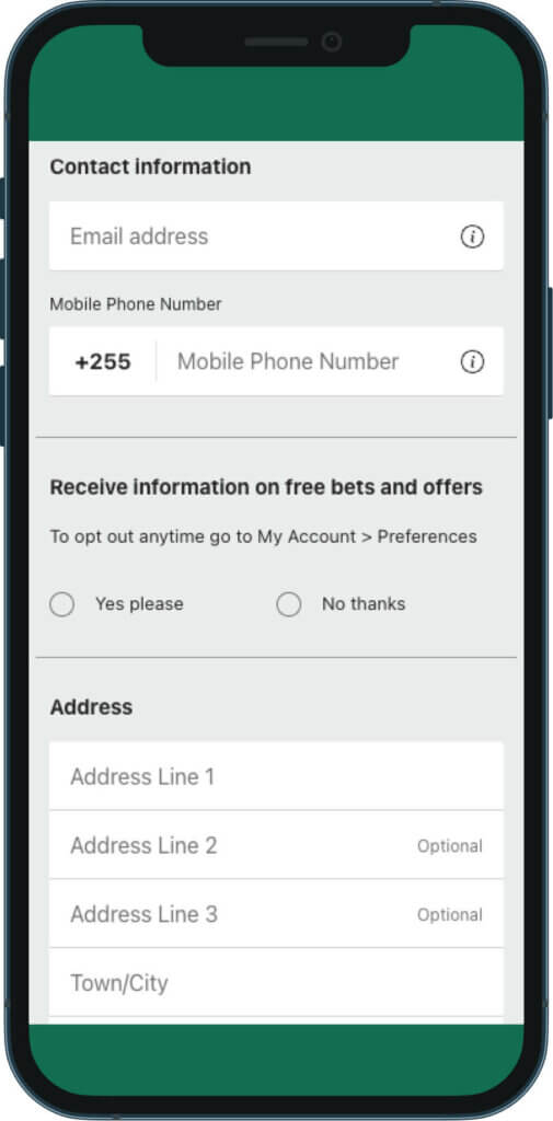 Mobile registration with bet365