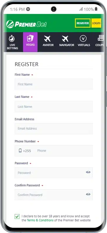 premier bet registration form
