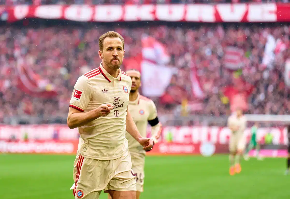 Harry Kane of Bayern Munich celebrates his goal, March 2025